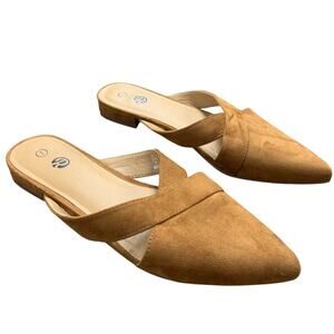 Rekayla Womens Size 7 Chestnut Brown Faux Suede Closed Pointy Toe Mules Shoes